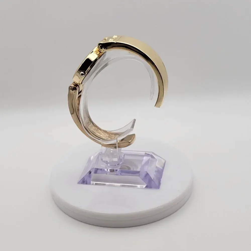 Embassy Womens Gold Tone Bangle Cuff Quartz Watch White Dial Gold Numerals